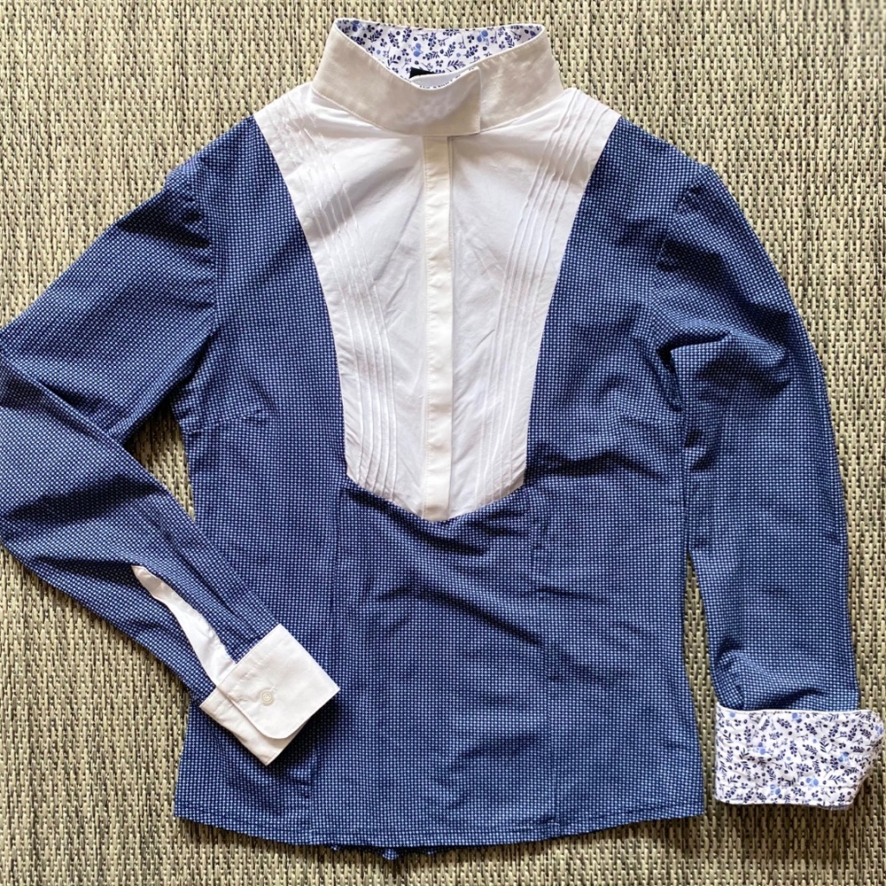 Iago Blue Print with Floral Pattered Collar and Cuffs Equestrian Shirt